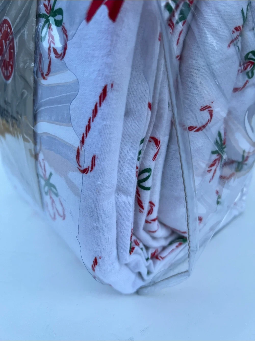 Martha Stewart Candy Cane Print Flannel Sheet Set - White, Red, Green
